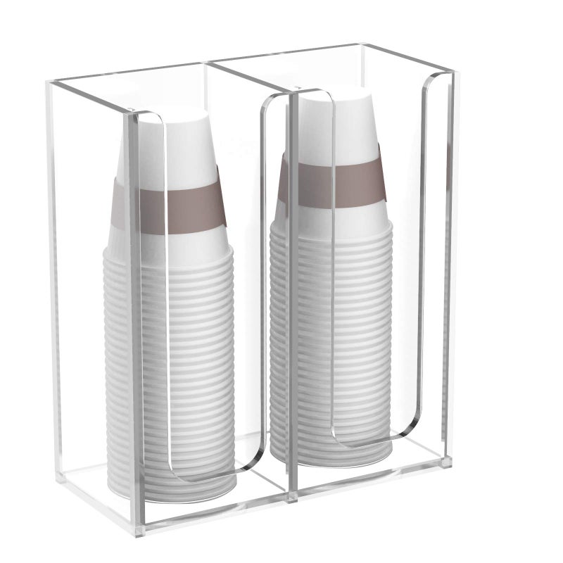 Richboom Acrylic Coffee Cup and Lid Storage Organizer Holder, 2 Compartments, Clear - Image 4